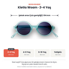 Kietla Woam güneş gözlüğü beden rehberi: 2-4 Yaş, şakak arası yaklaşık 104 mm
