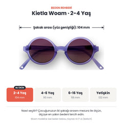 Kietla Woam güneş gözlüğü beden rehberi: 2-4 Yaş, şakak arası yaklaşık 104 mm