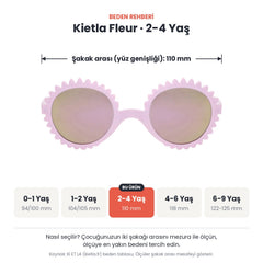 Kietla Fleur güneş gözlüğü beden rehberi: 2-4 Yaş, şakak arası yaklaşık 110 mm