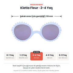 Kietla Fleur güneş gözlüğü beden rehberi: 2-4 Yaş, şakak arası yaklaşık 110 mm
