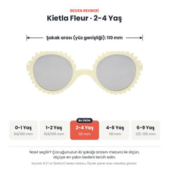 Kietla Fleur güneş gözlüğü beden rehberi: 2-4 Yaş, şakak arası yaklaşık 110 mm