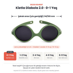 Kietla Diabola 2.0 güneş gözlüğü beden rehberi: 0-1 Yaş, şakak arası yaklaşık 94/100 mm