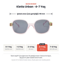 Kietla Urban güneş gözlüğü beden rehberi: 4-7 Yaş, şakak arası yaklaşık 118 mm