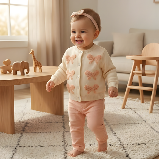 Angora Baby Hırkalı 3'lü Takım Fiyonk Ekru