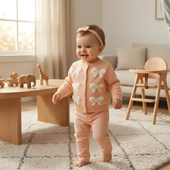 Angora Baby Hırkalı 3'lü Takım Fiyonk Somon