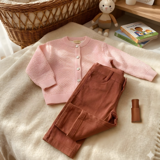 Angora Baby Hırkalı 3'lü Takım Pembe