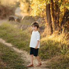 Antebies Lacivert Çizgili Triko Şortlu Set