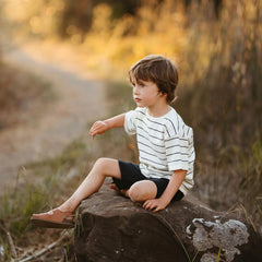 Antebies Lacivert Çizgili Triko Şortlu Set