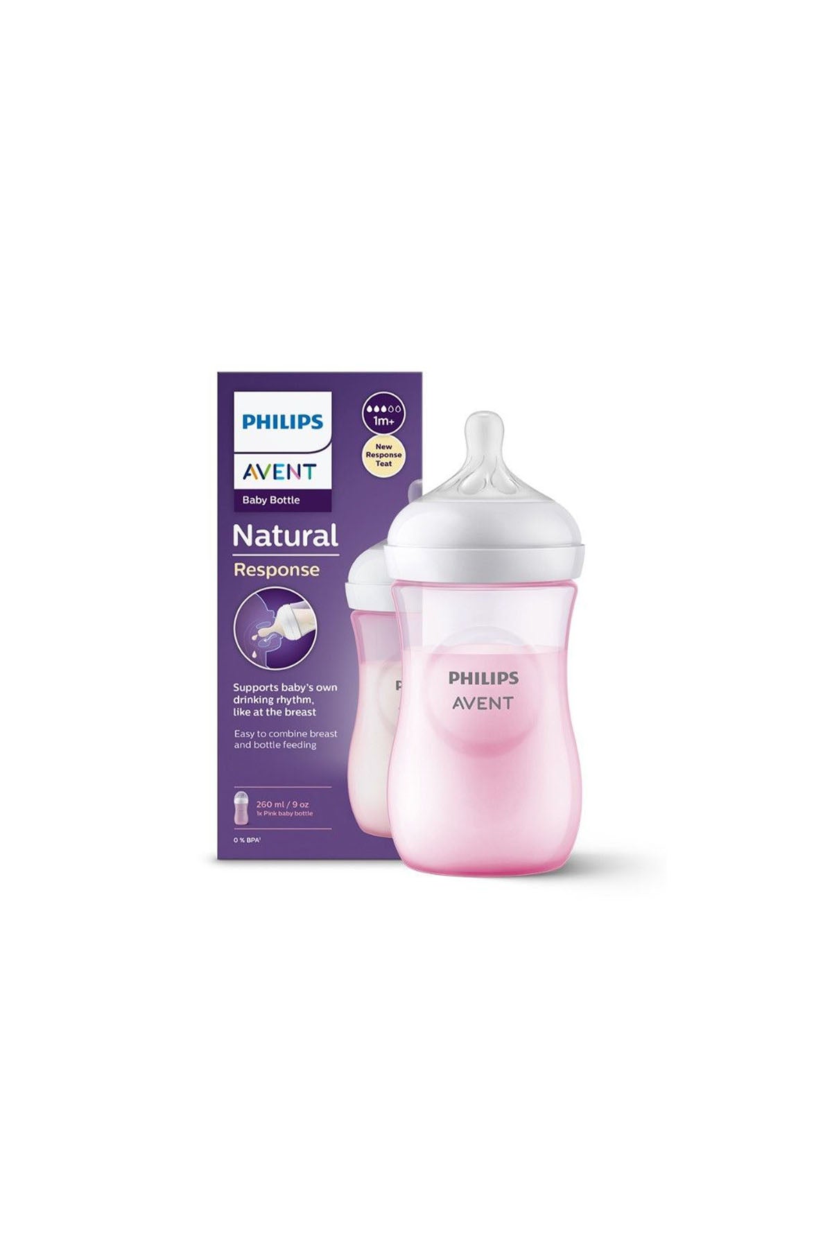 Avent Doğal Tepkili PP Pembe Biberon 260ml 1+ Ay