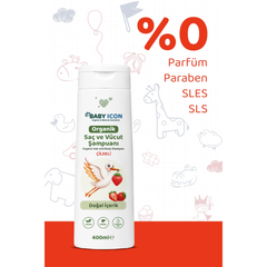 Baby İcon Organik Saç ve Vücut Şampuanı Çilekli 400ml