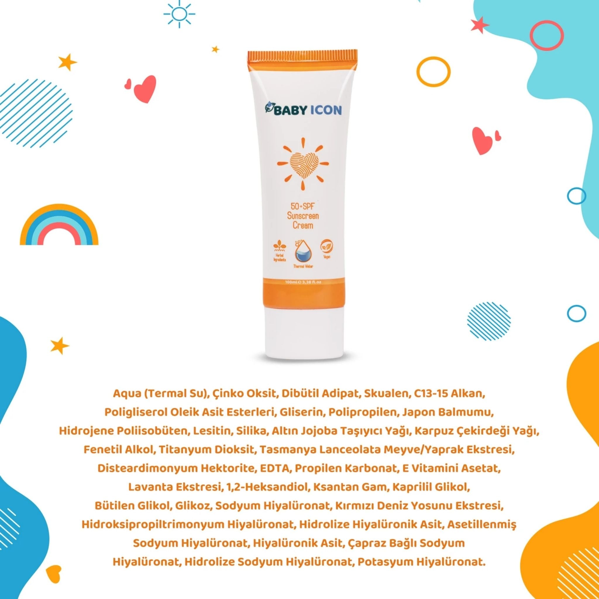 Baby İcon Organik Vegan SPF50+ Güneş Kremi 100ml