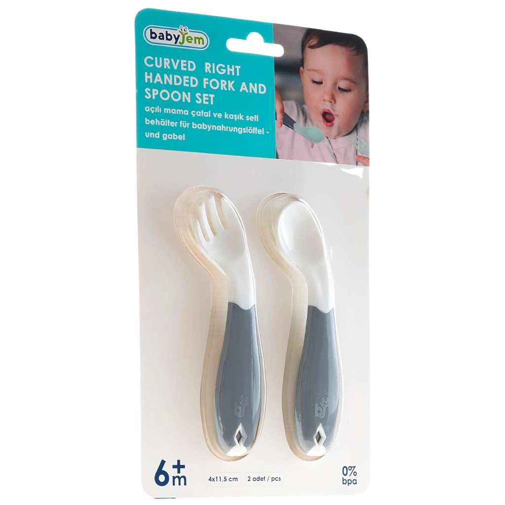 Babyjem Açılı Mama Kaşık Çatal Takımı Gri