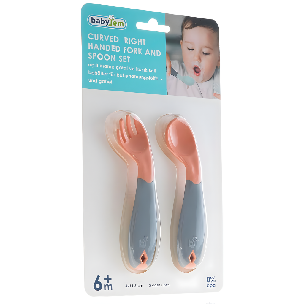 Babyjem Açılı Mama Kaşık Çatal Takımı Gül Kurusu