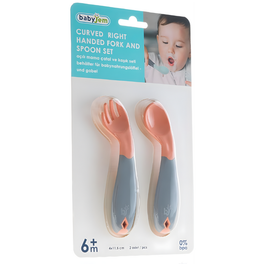 Babyjem Açılı Mama Kaşık Çatal Takımı Gül Kurusu