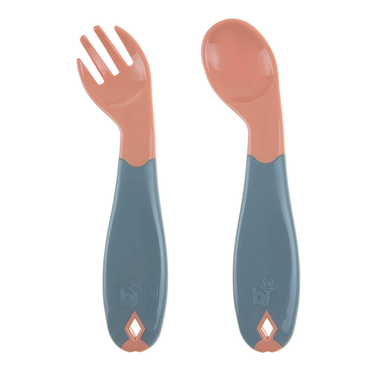 Babyjem Açılı Mama Kaşık Çatal Takımı Gül Kurusu
