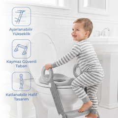 Babyjem Basamaklı Katlanır Klozet Adaptörü Soft Gri