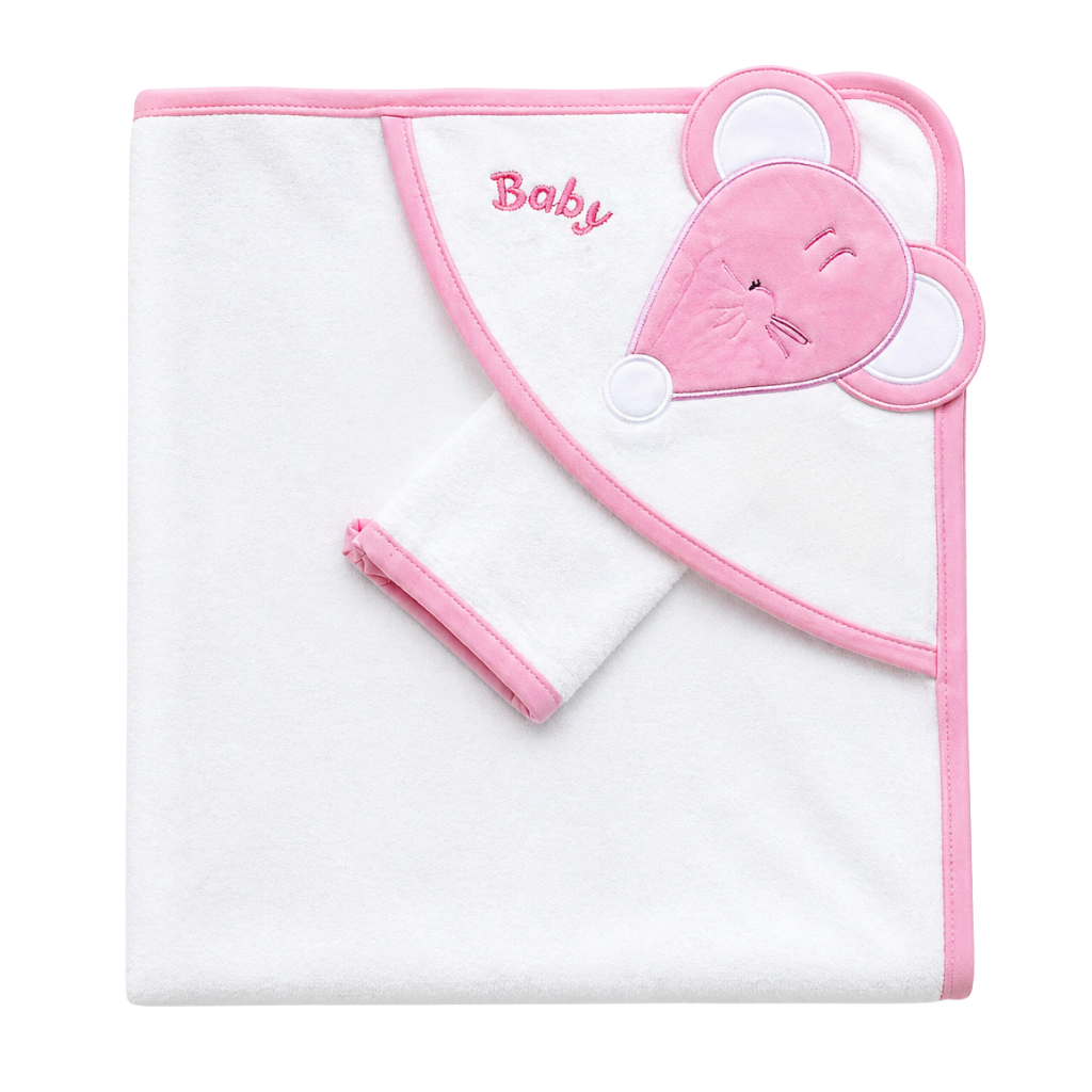 Babyjem Bip Bip’li Yenidoğan Banyo Havlusu Pembe