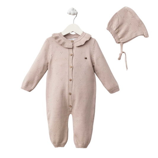 BabyMio Fırfırlı Ajurlu Kız Tulum Bej