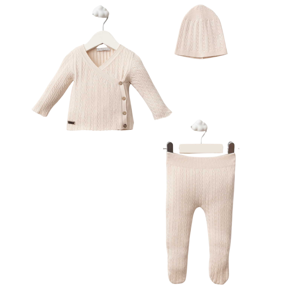 BabyMio Saç Örgü Viskon Yenidoğan Takım Bej