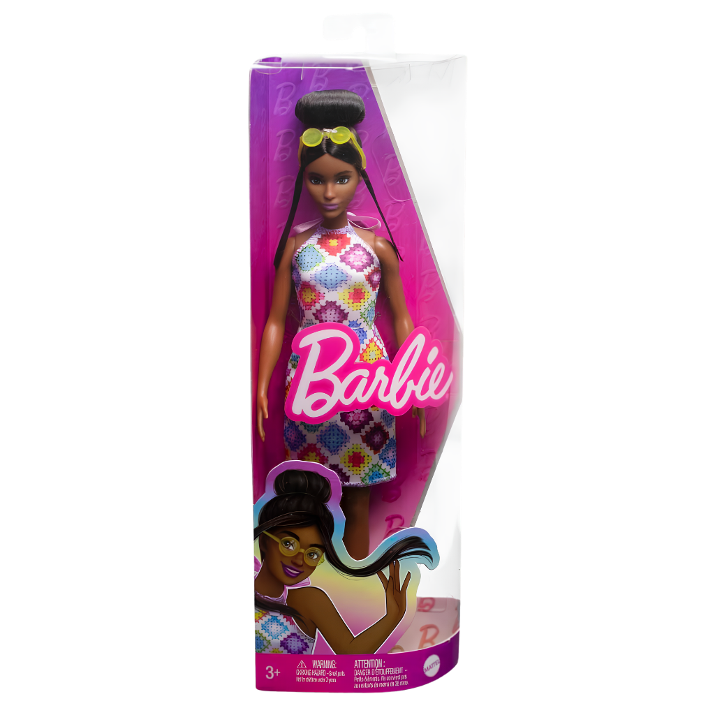 Barbie Fashionistas Bebeği Topuz Saçlı ve Örgü Elbiseli HJT07