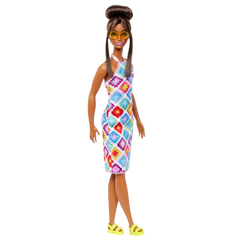 Barbie Fashionistas Bebeği Topuz Saçlı ve Örgü Elbiseli HJT07