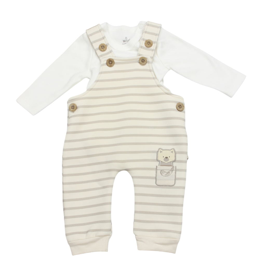 Bistyle 2'li Tulum Salopet Baby Racoon Bej Ekru