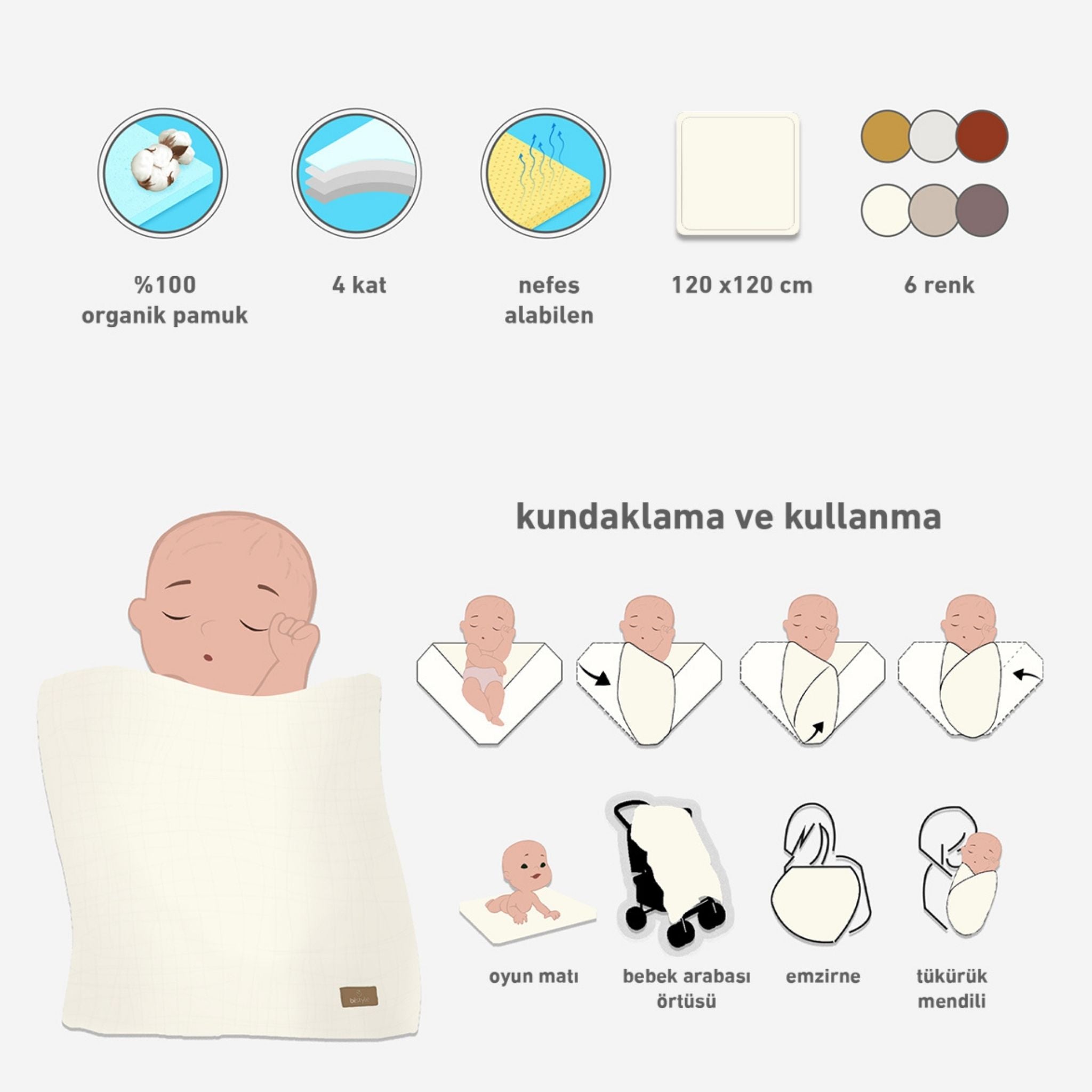 Bistyle Müslin Battaniye Ekru