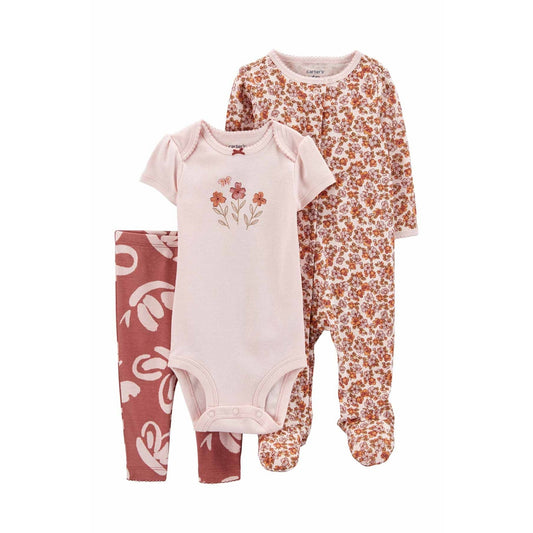 Carter's Layette Kız Bebek 3’lü Tulum Body Pantolon Set - Welcome Baby