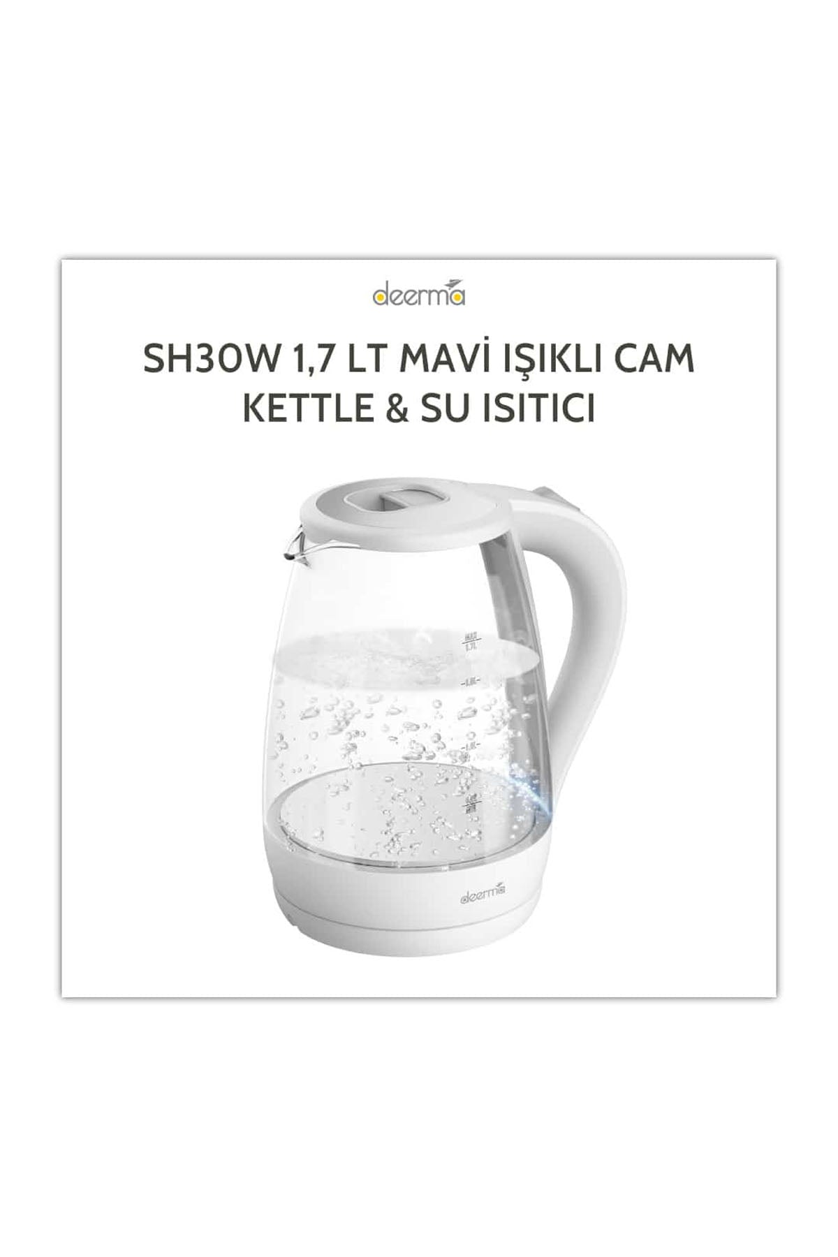 Deerma SH30W 1,7Lt Mavi Işıklı Cam Su Isıtıcı Kettle