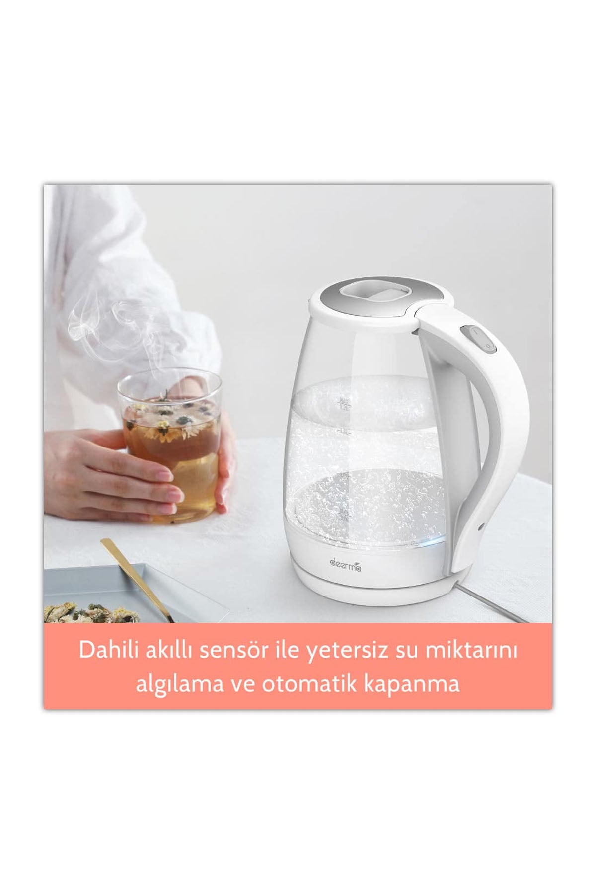 Deerma SH30W 1,7Lt Mavi Işıklı Cam Su Isıtıcı Kettle