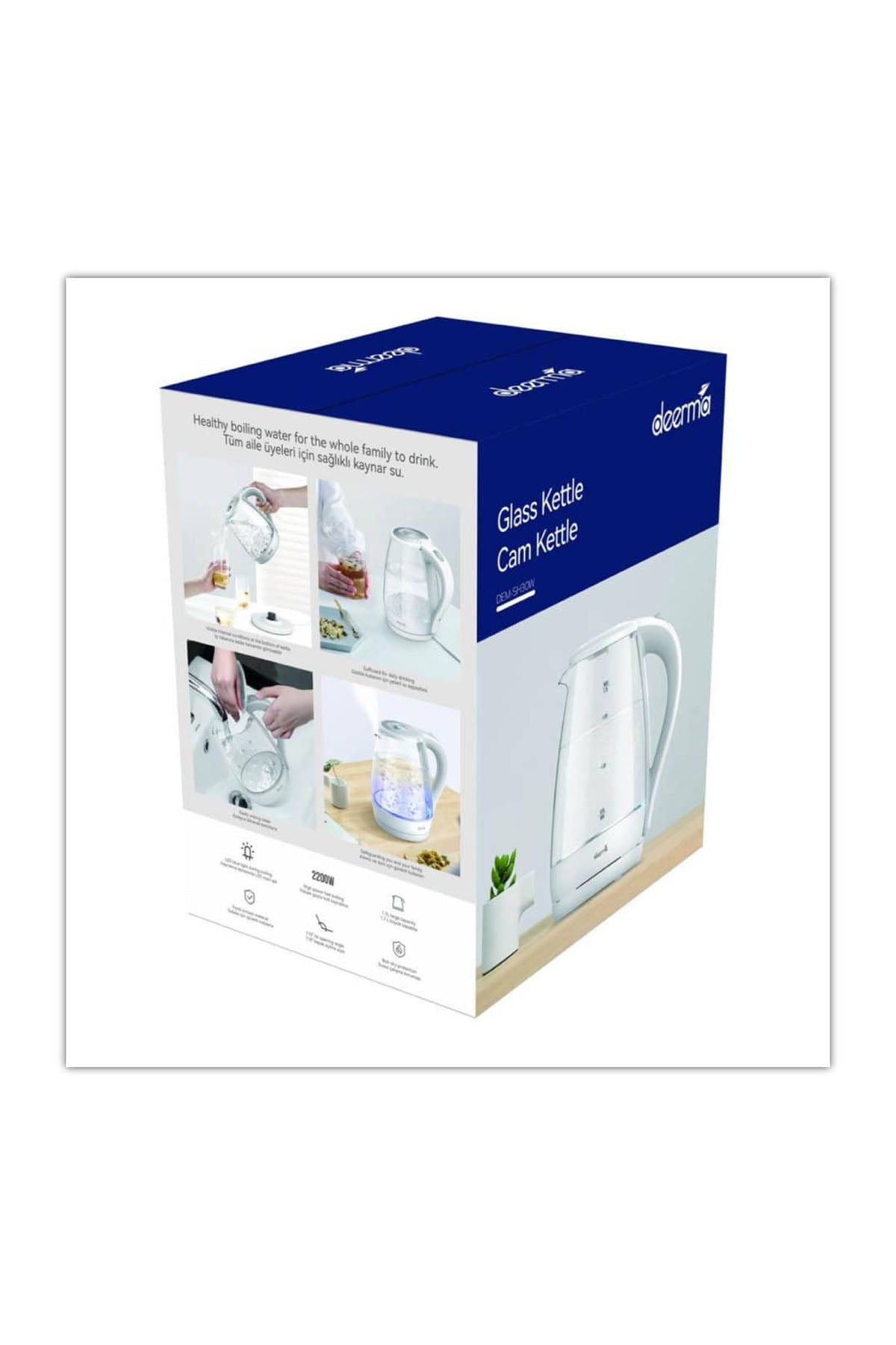 Deerma SH30W 1,7Lt Mavi Işıklı Cam Su Isıtıcı Kettle