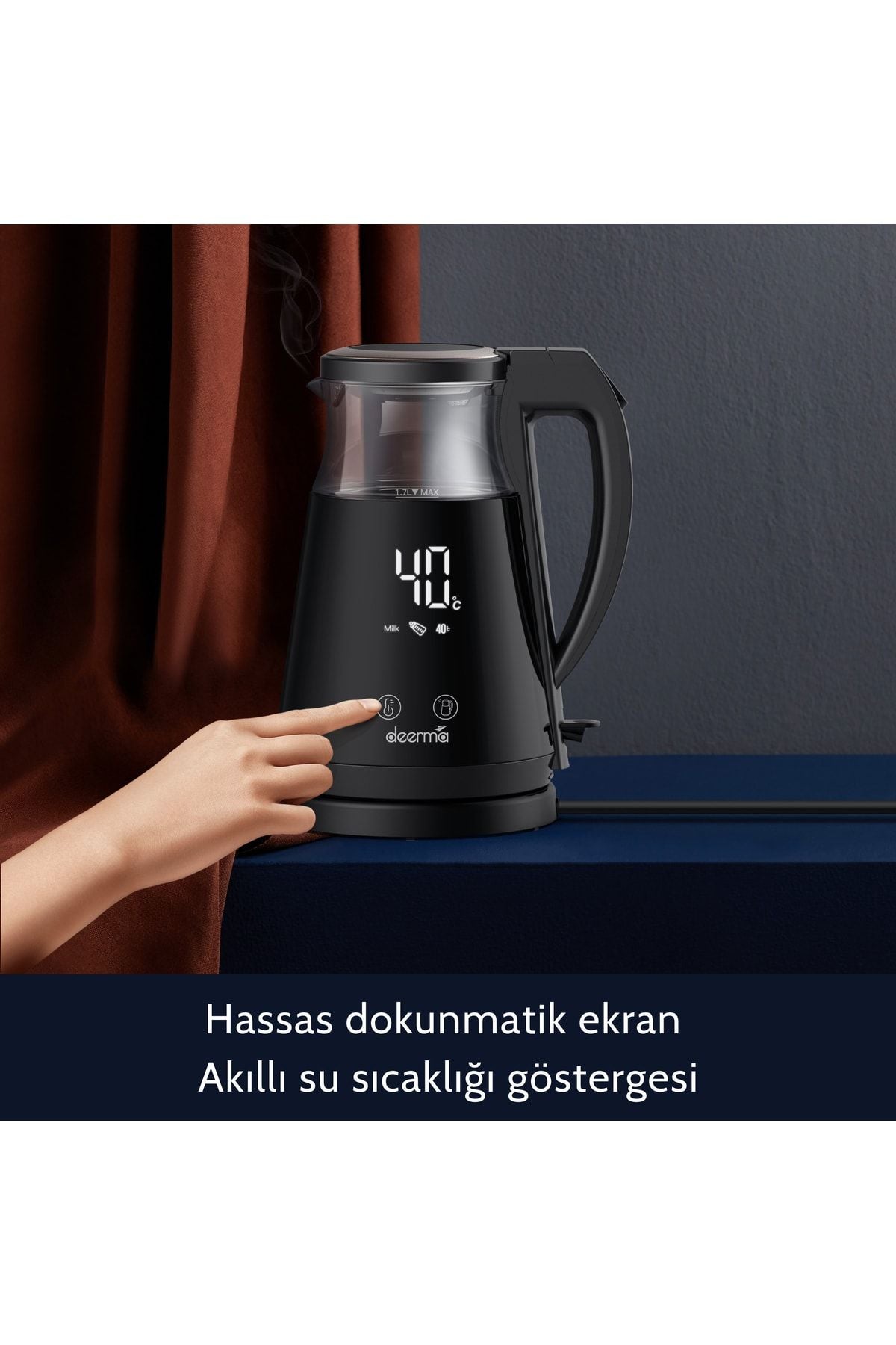 Deerma SH90W 1,7Lt Dijital Isı Ayarlı Cam Su Isıtıcı Kettle