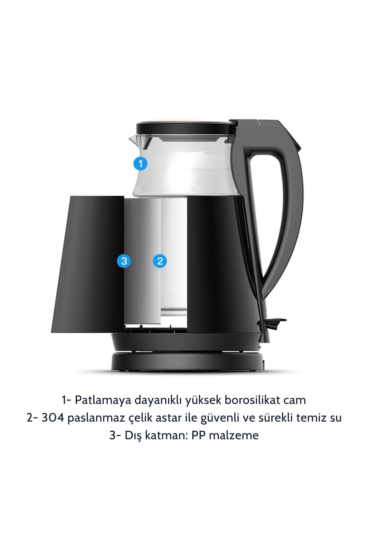 Deerma SH90W 1,7Lt Dijital Isı Ayarlı Cam Su Isıtıcı Kettle