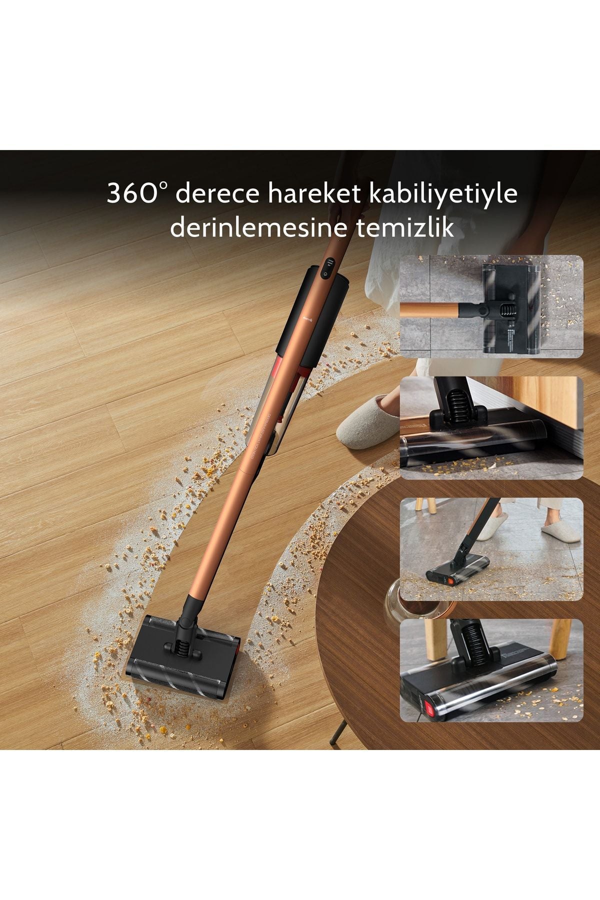 Deerma VC31 Kablosuz Dikey Şarjlı Süpürge - 360° Dönen Çift Rulolu Başlık