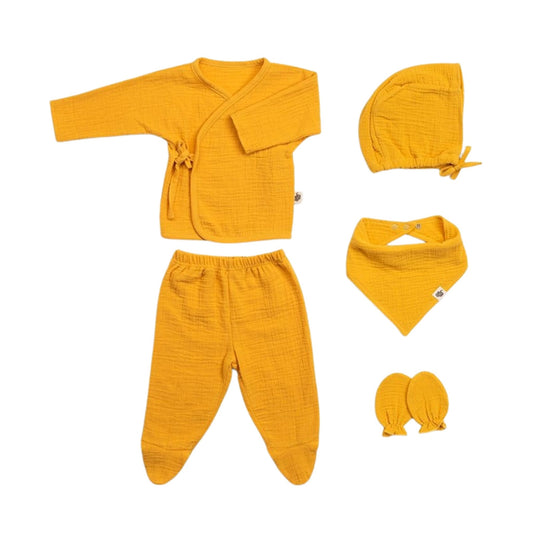 Funna Baby Müslin Yenidoğan Seti 5 Parça Hardal