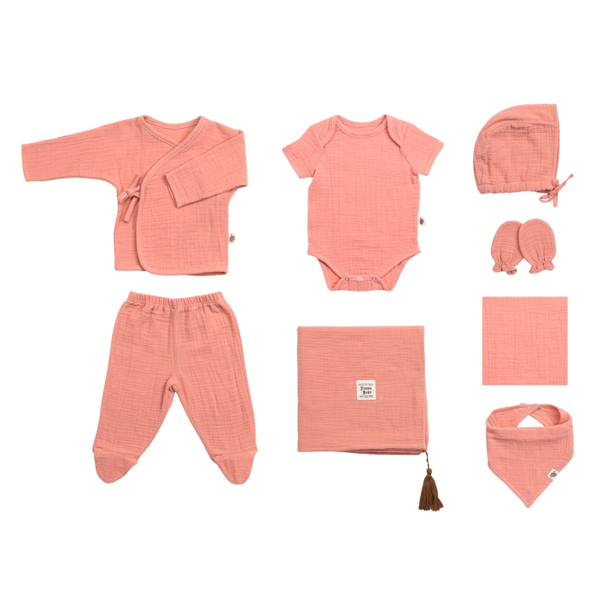 Funna Baby Müslin Yenidoğan Seti 8 Parça Yavruağzı