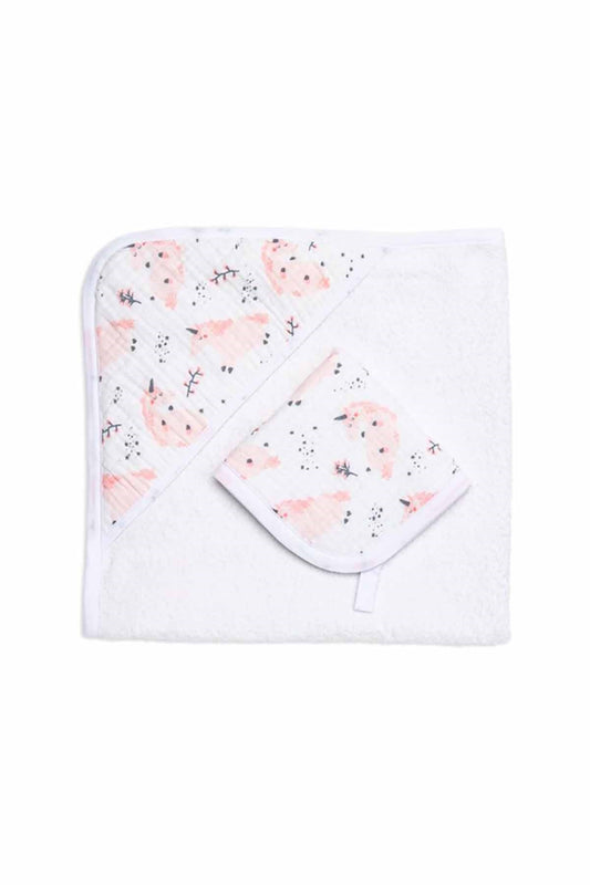 Funna Baby Müslin Havlu Seti Unicorn 75x75/30x30cm