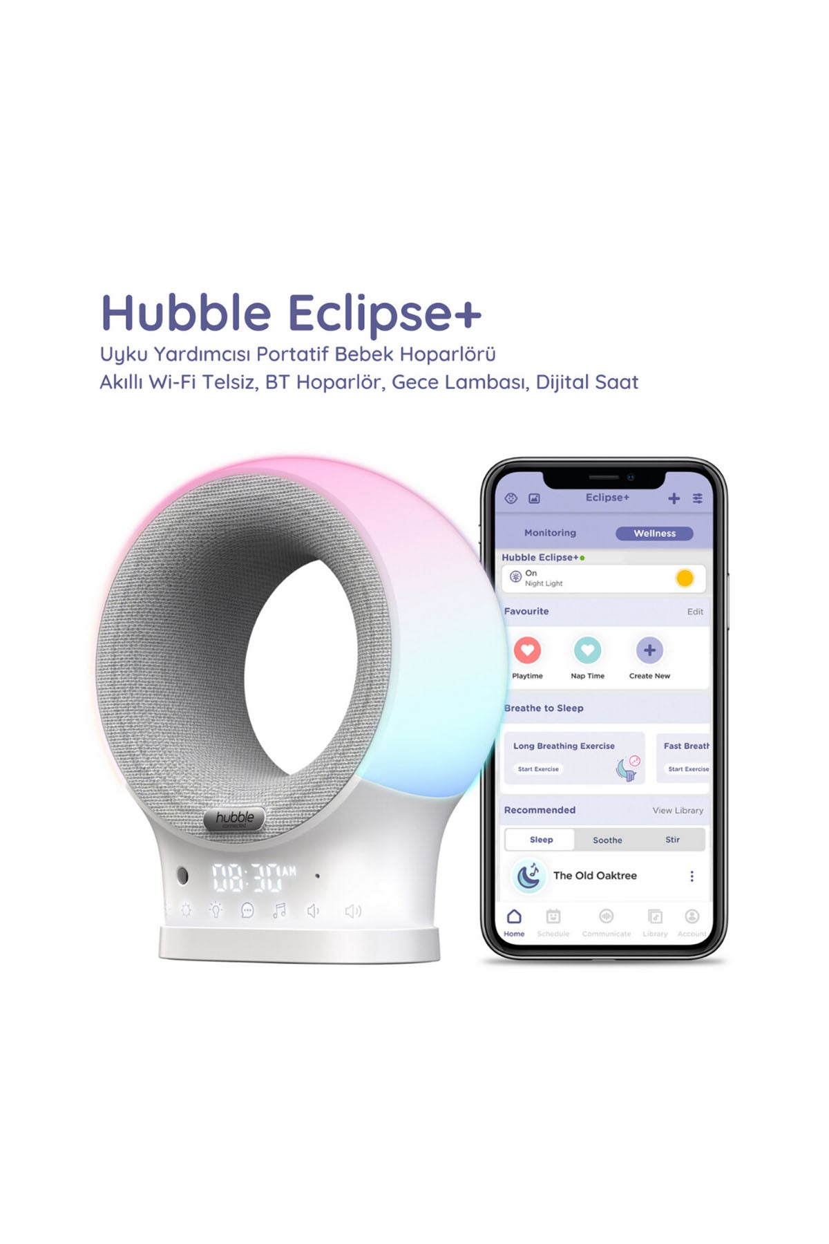 Hubble Eclipse Plus Bebek Telsizi, Ninni Çalar, Bluetooth Speaker, Gece Lambası