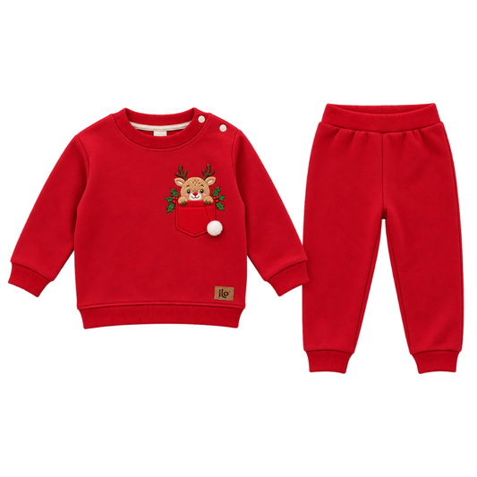 İlo Kids Erkek Üç İplik 2'li Noel Takım Kırmızı