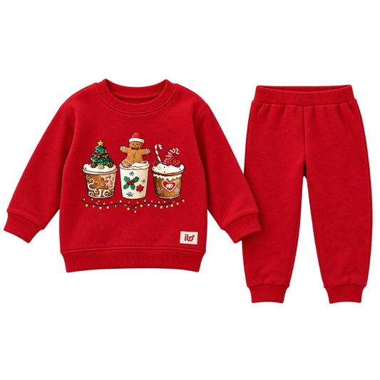 İlo Kids Kız Üç İplik 2'li Noel Takım Kırmızı
