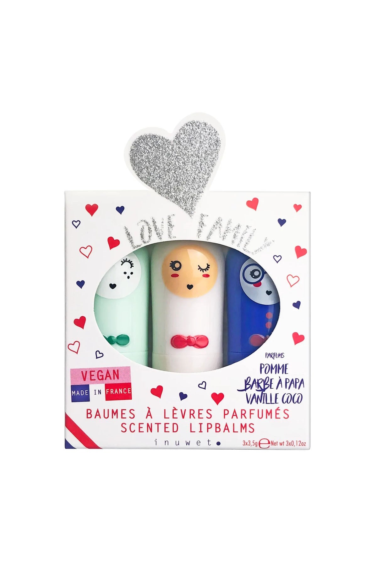 Inuwet Trio Lip Balms Love Family (Apple Lb02, Cotton Candy Lb10, Vanilla Coco Lba01)