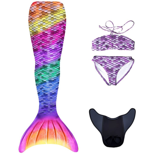 Kuaki Mermaids Deniz Kızı 4'lü Takım Bikini Kostüm Seti Rainbow 