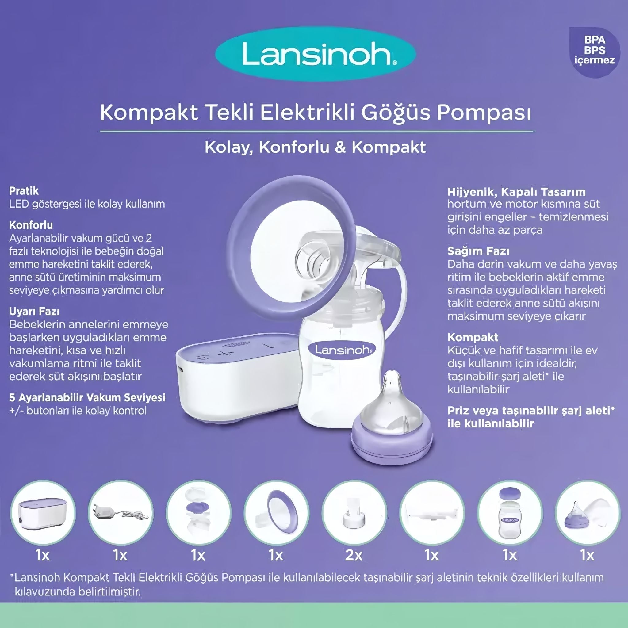 Lansinoh Tekli Elektrikli Göğüs Pompası