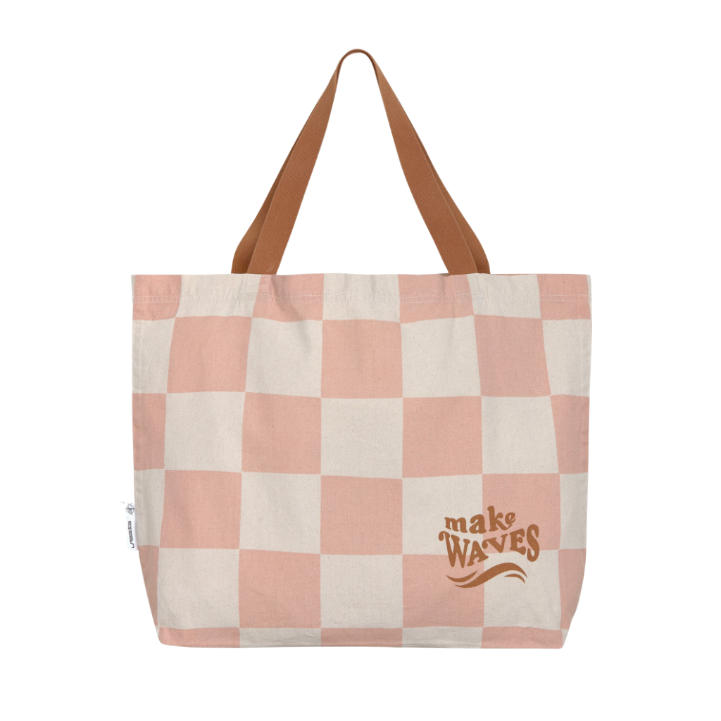 Lassig Plaj Çantası GOTS Check Pattern Peach Sea Salt