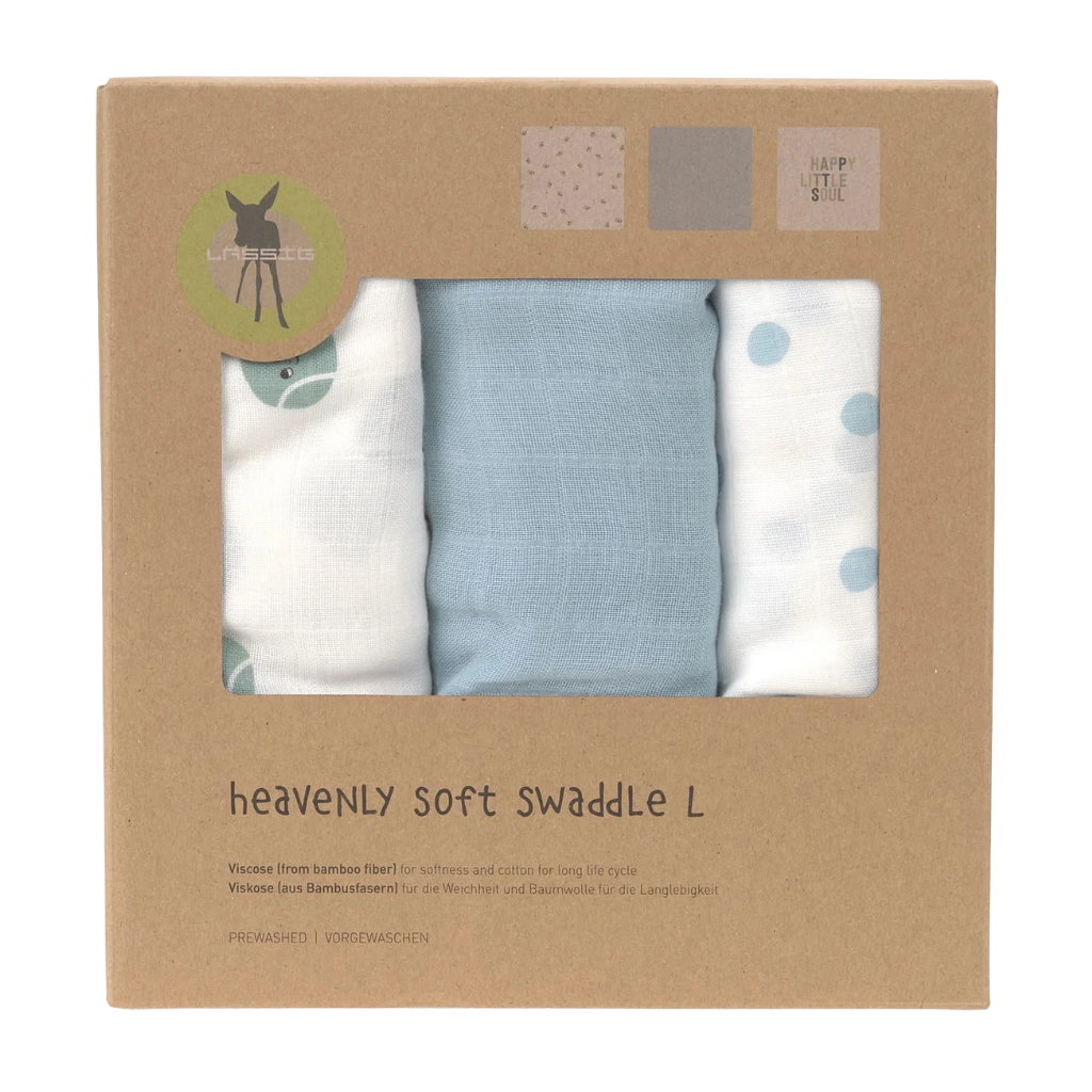 Lassig Tiny Team 3'lü Ultra Yumuşak Dokulu Müslin Örtü Seti 80 x 80cm Pale Blue