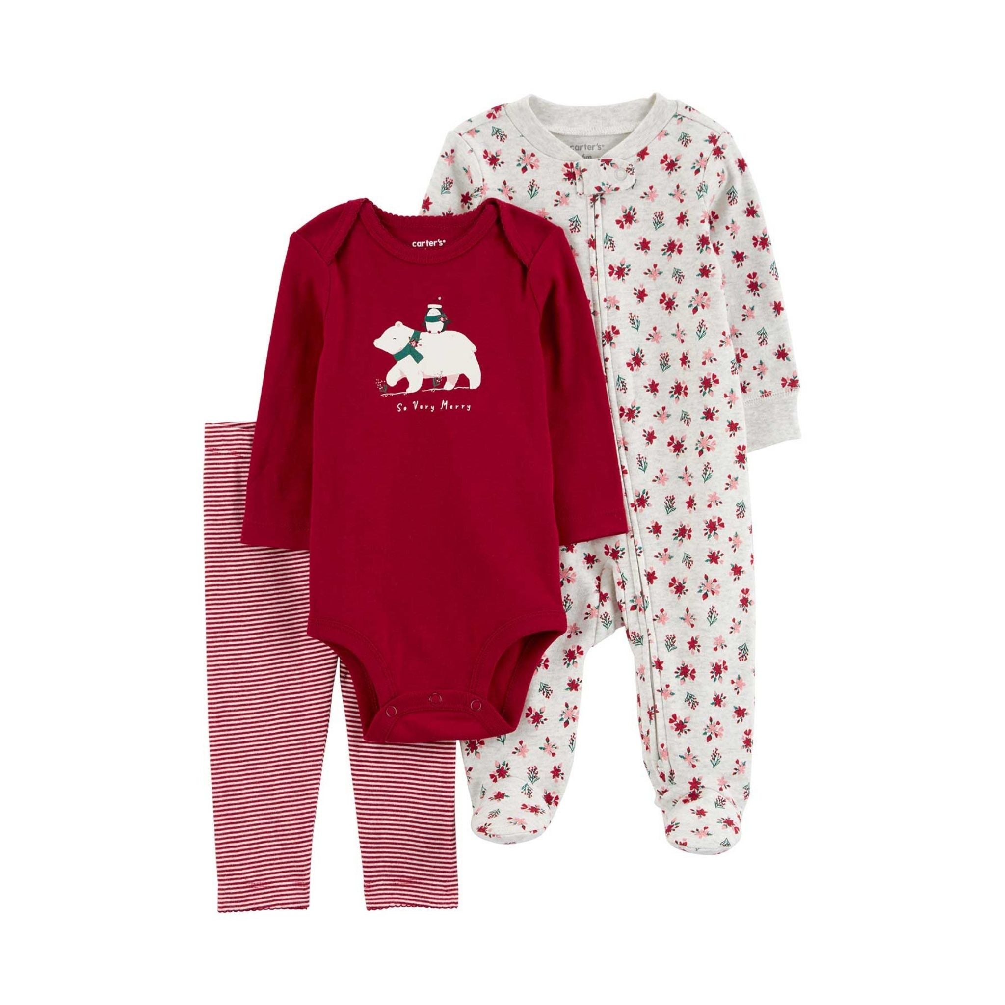 Carter's Layette Christmas Kız Bebek Tulum Body Pantolon 3 lü Set