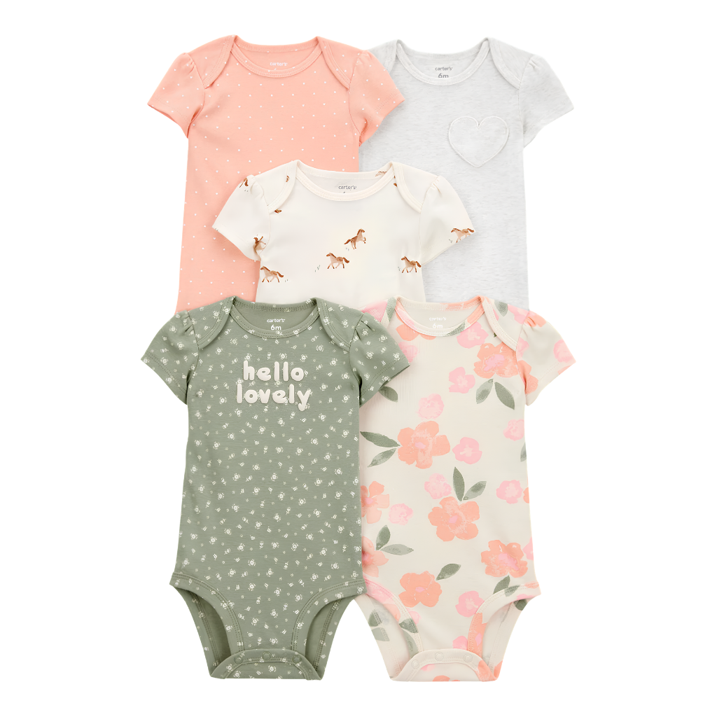 Carter's Layette Kız Bebek 5’li Kısa Kollu Body Zıbın Seti