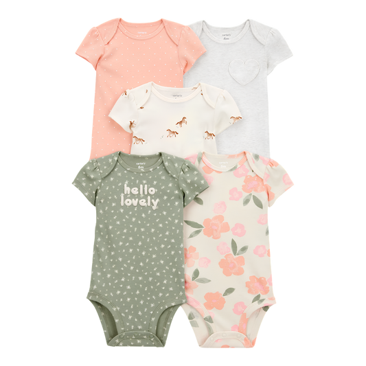 Carter's Layette Kız Bebek 5’li Kısa Kollu Body Zıbın Seti