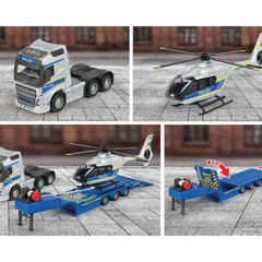 Majorette Volvo FH-16 Polis Taşıyıcı Kamyon ve Airbus Helikopter Metal Araç Seti