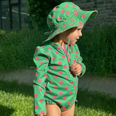 Mama Yoyo Kalp Desenli Fermuarlı Uzun Kollu Alttan Çıtçıtlı Mayo